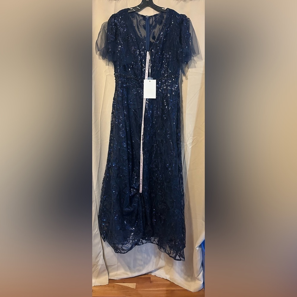 Mac Duggal 20469 NWT Navy High Neck Flutter Sleev… - image 4